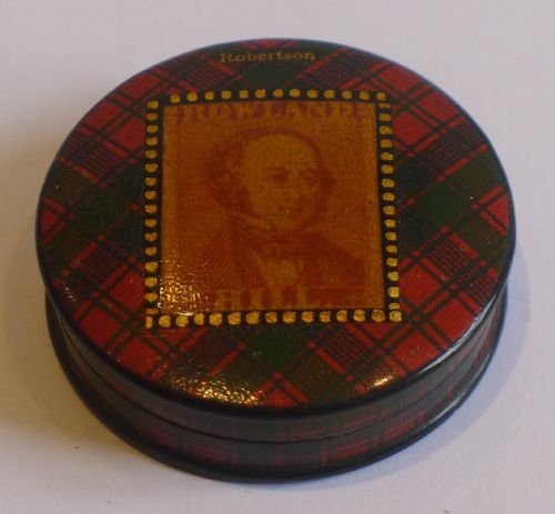 Antique Scottish Mauchline Tartan Ware Stamp Box - Rowland Hill C.1870 - Robertson