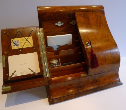 Magnificent Shaped Burr Walnut Writing / Stationery Cabinet C.1880