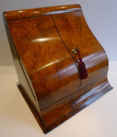 fig 1. Magnificent Shaped Burr Walnut Writing / Stationery Cabinet c.1880
