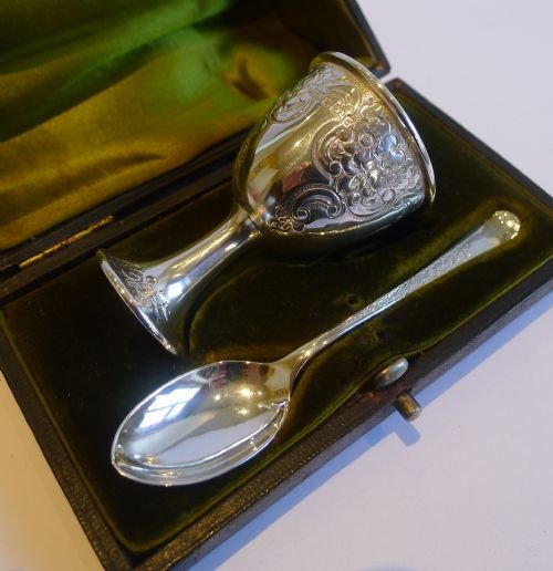 Antique English Sterling Silver Egg & Spoon Presentation Set - 1899