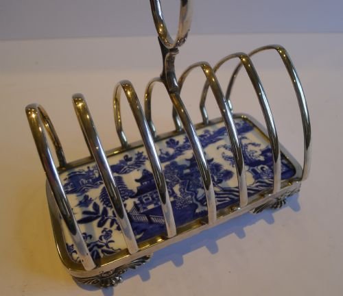Rare Combined Royal Worcester Blue & White and Silver Plate Toast Rack / Letter Holder