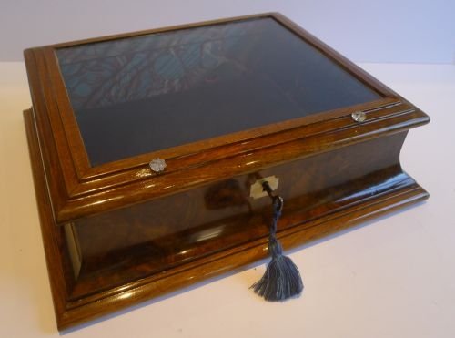 Unusual English Victorian Shaped Burr Walnut Display Box C.1860