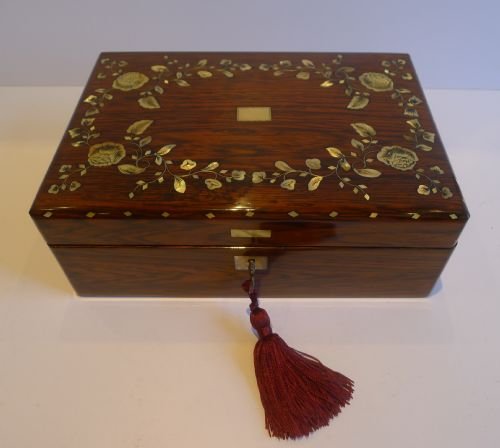 Antique French Jewellery or Table Box - Pretty Mother of Pearl Inlay C.1860