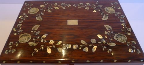 fig 1. Antique French Jewellery or Table Box - Pretty Mother of Pearl Inlay c.1860