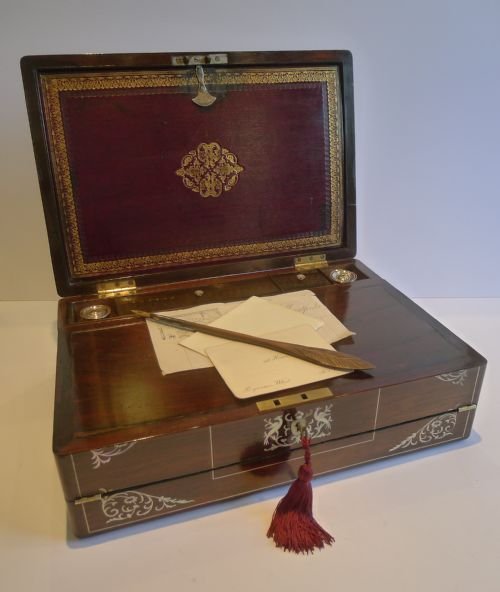 Magnificent Antique English Double Action Writing Slope / Lap Desk C.1830 - Secret Drawers