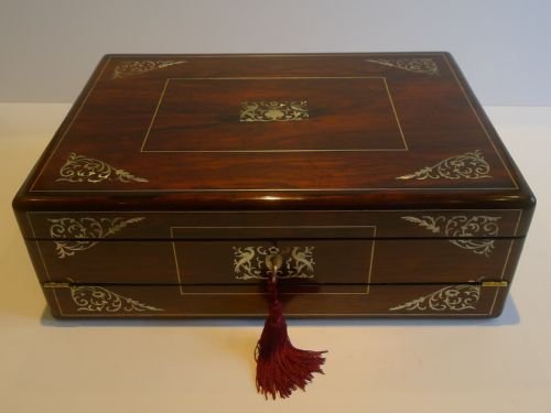 fig 1. Magnificent Antique English Double Action Writing Slope / Lap Desk c.1830 - Secret Drawers