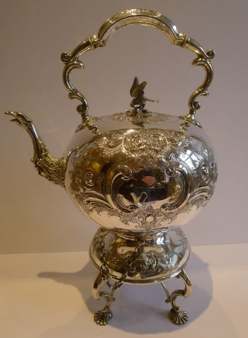 fig 1. Magnificent Antique English Four Piece Tea Set by Martin Hall c.1855