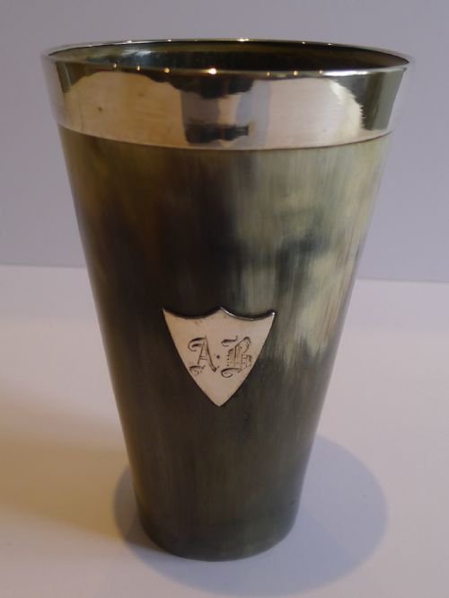 Antique English Horn & Sterling Silver Cup or Beaker - 1882