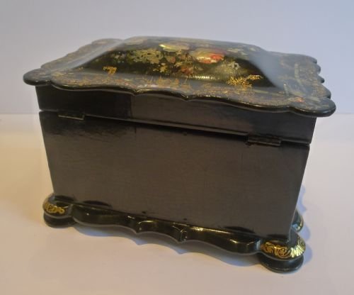 fig 2. Magnificent Antique English Papier Mache Tea Caddy c.1860 - Urn of Flowers