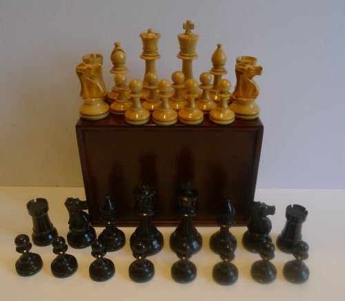 Antique Carved Boxwood Staunton Weighted Style Chess Set C.1900