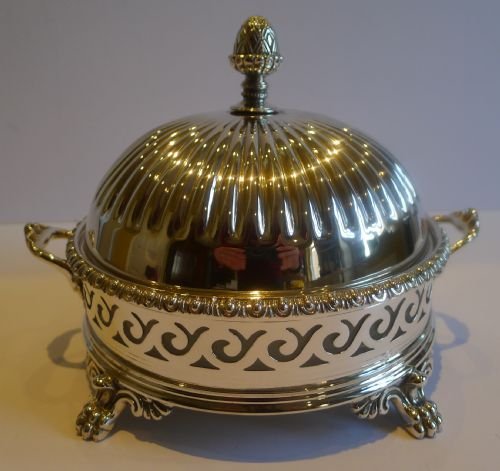 Antique English Silver Plate & Glass Caviar Serving Dish C.1890