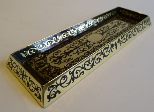 Antique English Boulle Pen Tray by Vickery, London C.1860