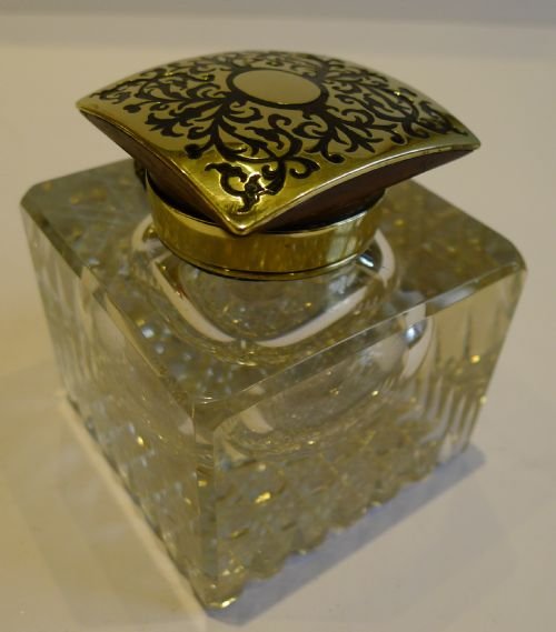 fig 2. Grand Large Antique English Boulle & Cut Crystal Inkwell by Vickery, London, c.1890