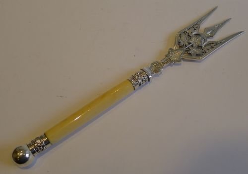 Handsome Antique Sterling Silver Silver & Ivory Bread / Serving Fork - 1901
