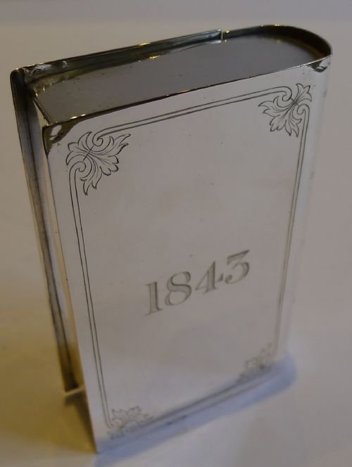 Antique English Figural Silver Plated Snuff Box - Book - Dated 1843