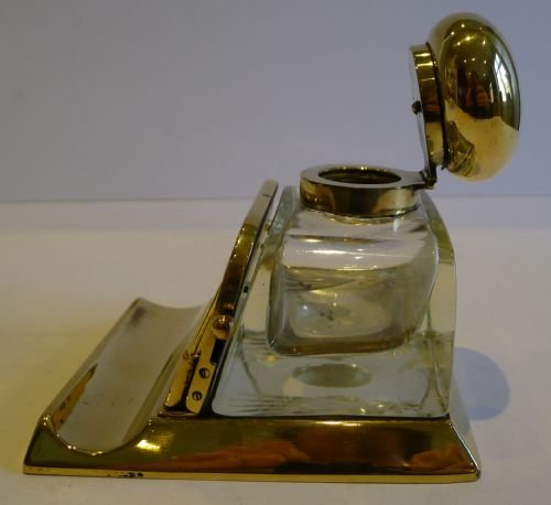 fig 2. Antique English Brass & Glass Combined Inkwell & Desk Calendar c.1900