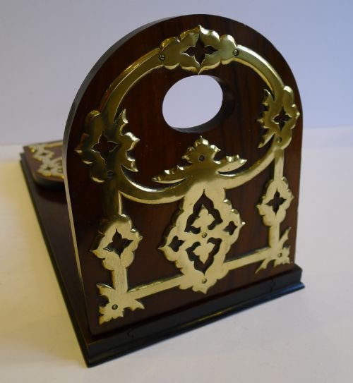Antique English Walnut Expanding Book Slide - Brass Mounted C.1860