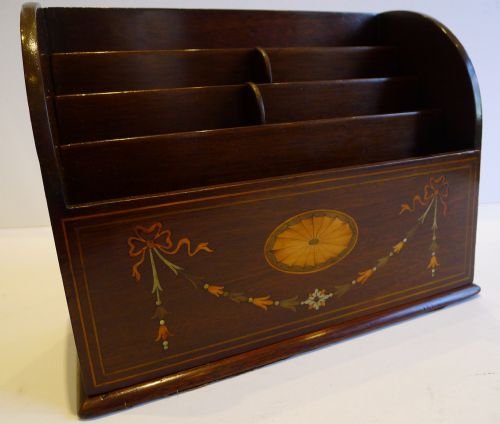 Exquisite Antique English Inlaid Mahogany Letter Rack / Stationery Holder C.1900