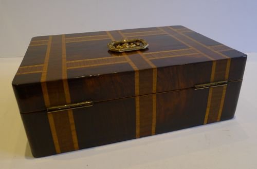 fig 1. Antique French Rosewood Table Box Inlaid With Burr Holly and Satinwood c.1860