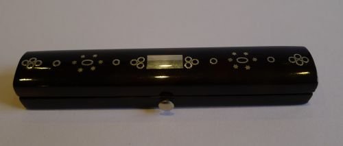 fig 1. English George III Tortoise Shell Toothpick Box - Silver Pique Inlay Dated 1788