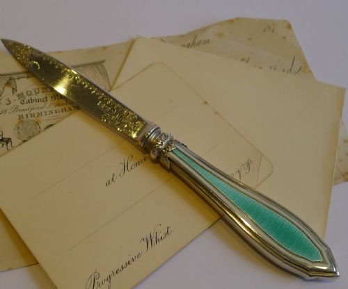 Stunning Antique English Sterling Silver & Guilloche Enamel Letter Opener - 1904