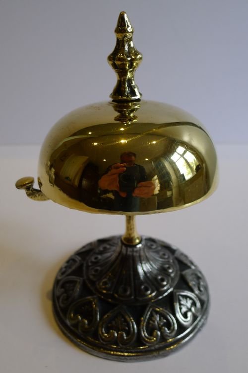 Antique English Brass & Polished Steel Desk / Counter Bell C.1860