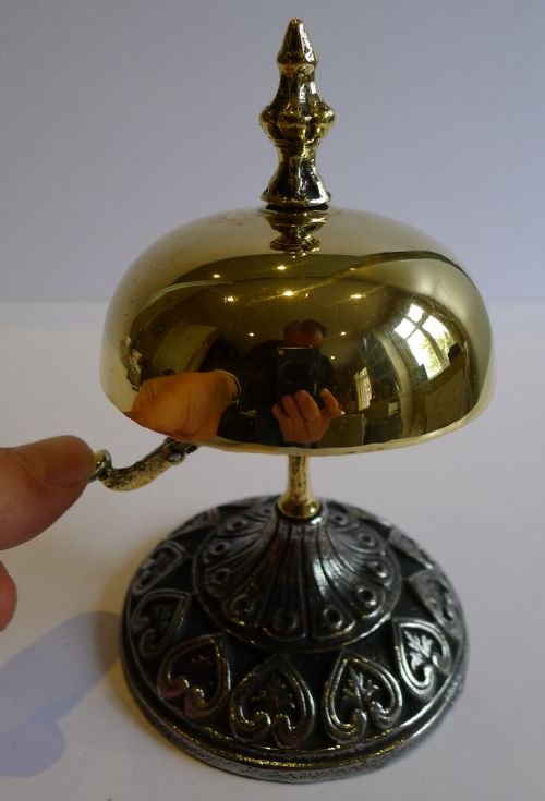 fig 1. Antique English Brass & Polished Steel Desk / Counter Bell c.1860