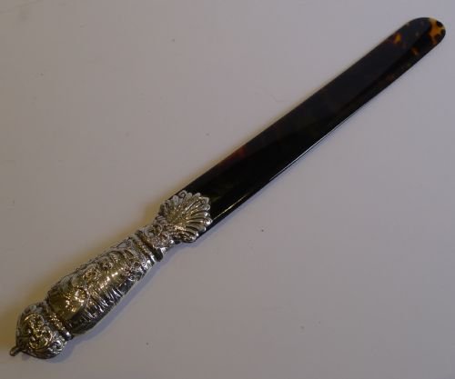 Magnificent Antique English Sterling Silver & Tortoiseshell Paper Knife by William Comyns - 15 1/2"