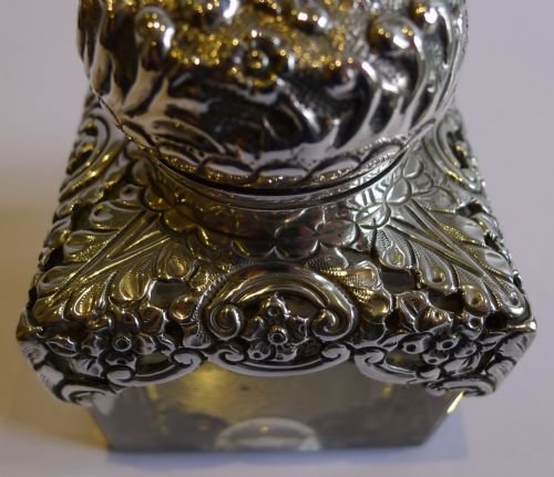 fig 1. Unusual Antique Glass & Sterling Silver Inkwell - Birmingham 1902