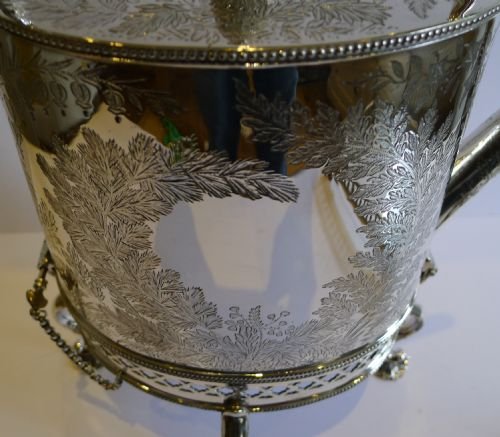 fig 2. Grandest Fern Engraved Silver Plate Spirit Kettle With Carved Ivory Handle, by Mappin & Webb