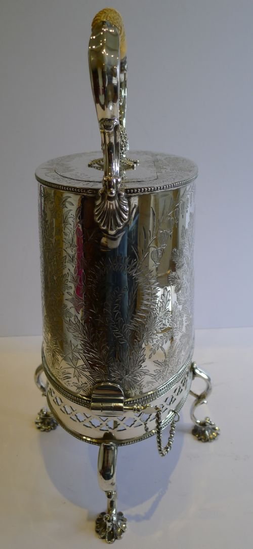 fig 3. Grandest Fern Engraved Silver Plate Spirit Kettle With Carved Ivory Handle, by Mappin & Webb