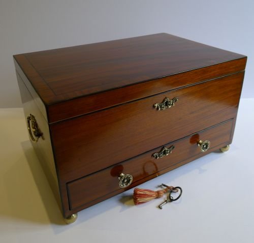 Large Antique English Mahogany & Partridgewood Jewellery or Table Box C.1840