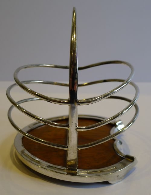 fig 1. Antique Equestrian Oak & Silver Plate Toast Rack or Letter Holder - Horseshoe & Stirrup