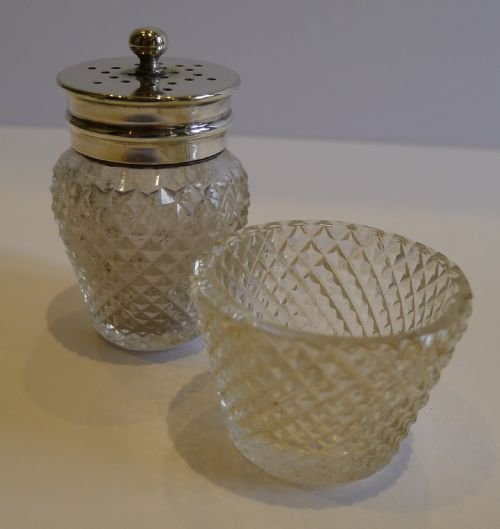 fig 1. Unusual Silver Plated Egg Cruet For Four With Cut Glass Condiments by James Dixon & Son