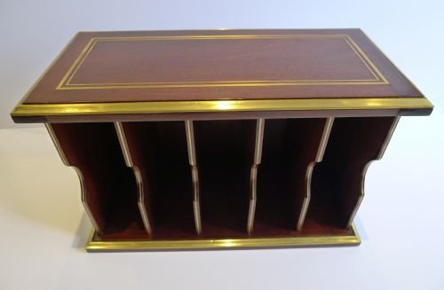 Antique French Mahogany & Brass Stationery Caddy / Desk Tidy C.1900