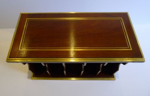 fig 1. Antique French Mahogany & Brass Stationery Caddy / Desk Tidy c.1900