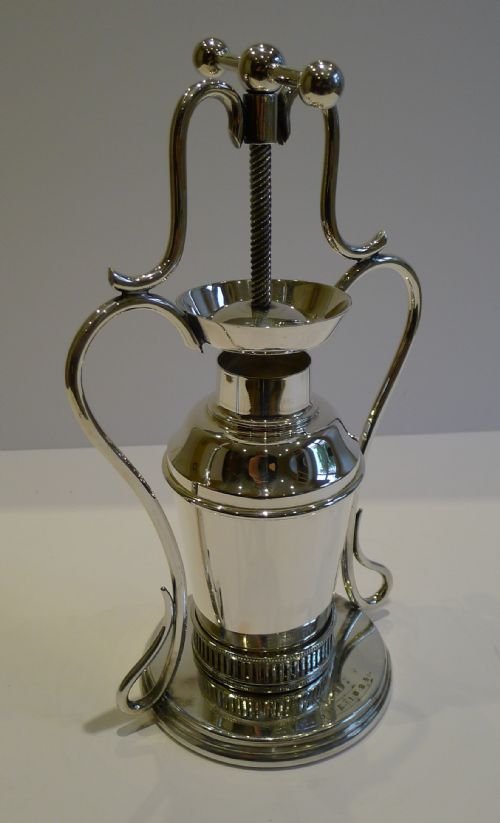 Rare Antique English Silver Plate Cocktail Shaker with Integral Lemon Squeezer - 1895