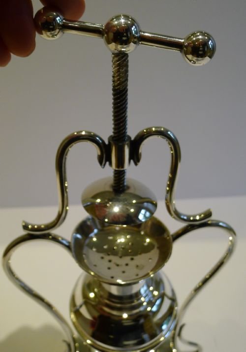 fig 1. Rare Antique English Silver Plate Cocktail Shaker With Integral Lemon Squeezer - 1895
