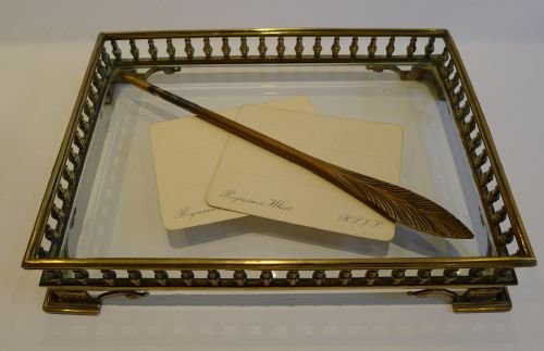 fig 1. Smart Antique English Cast Brass & Glass Desk Tray c.1880