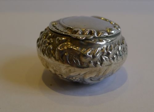 fig 1. Unusual Antique Sterling Silver Pill Box - Birmingham 1899