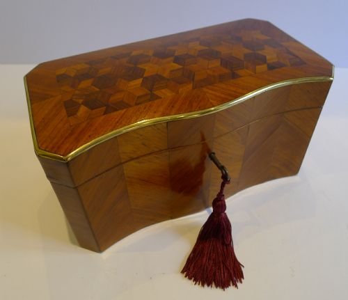 Antique French Break-front Kingwood Tea Caddy with Brass Trim, C.1850