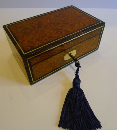 Small Amboyna, Coromandel & Brass Inlaid Jewellery Box C.1840