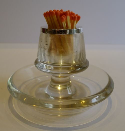 Antique English Glass Match Strike / Vesta - Sterling Silver - London 1912