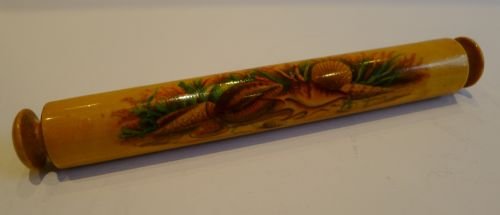 Antique Scottish Mauchline Ware Rolling Ruler - Fruits of the Sea C.1890