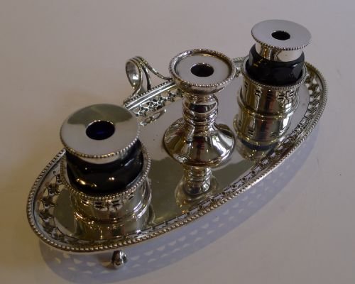 English Georgian Silver Plated Inkstand / Inkwell / Standish C.1810