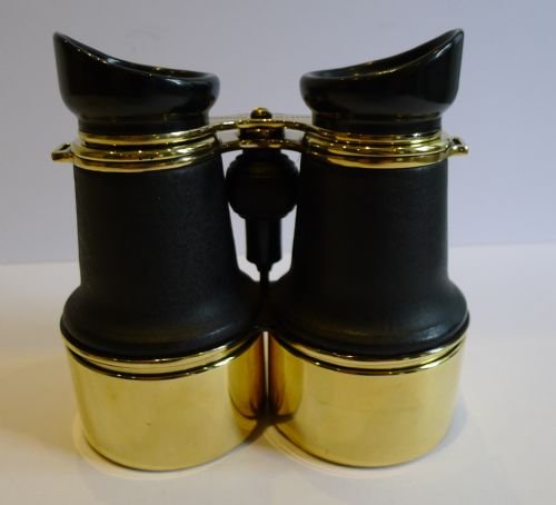 fig 1. Grand Large Pair Antique English Brass & Leather Binoculars - Signed H.H. & Son