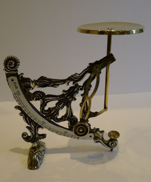 Antique French Art Nouveau Brass Postal Scale with Enamel Gauge