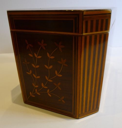 fig 2. Magnificent Sheraton Eight-Sided Harewood & Laburnum Tea Caddy c.1780