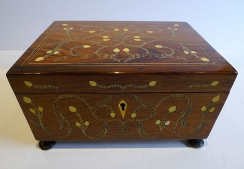 Stunning Antique Anglo-indian Ivory Inlaid Rosewood Jewellery Box C.1870