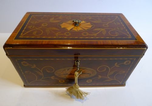 Stunning English Georgian Inlaid Tea Caddy with Secret Spoon Drawer C.1790